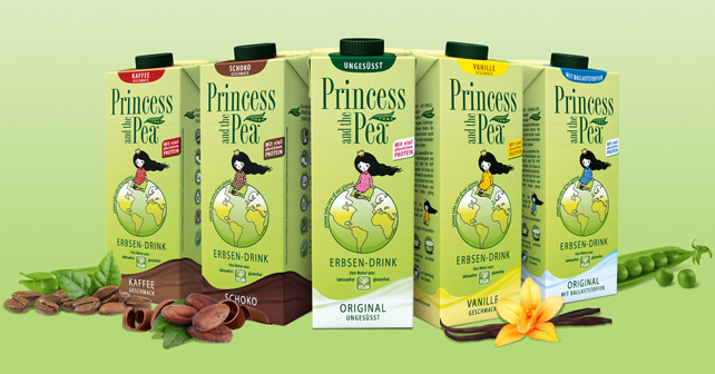 Die Produkte des Erbsendrinks PRINCESS AND THE PEA