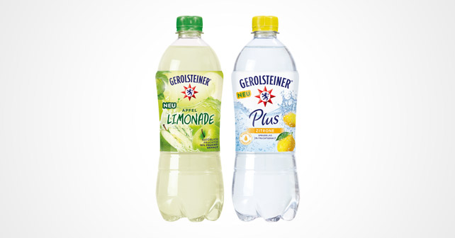 Flaschen Gerolsteiner Apfellimonade und Zitrone Plus