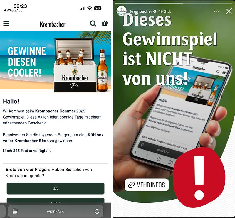 Krombacher Fake-Gewinnspiel